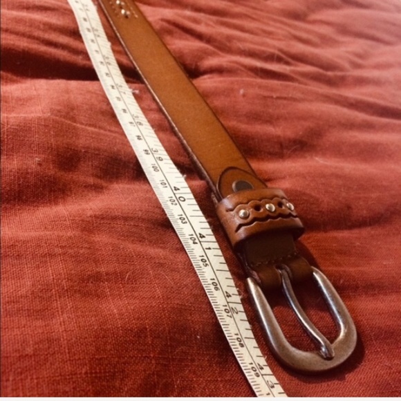 Light Brown Studded Etched Leather Belt Size M/L - Picture 5 of 5